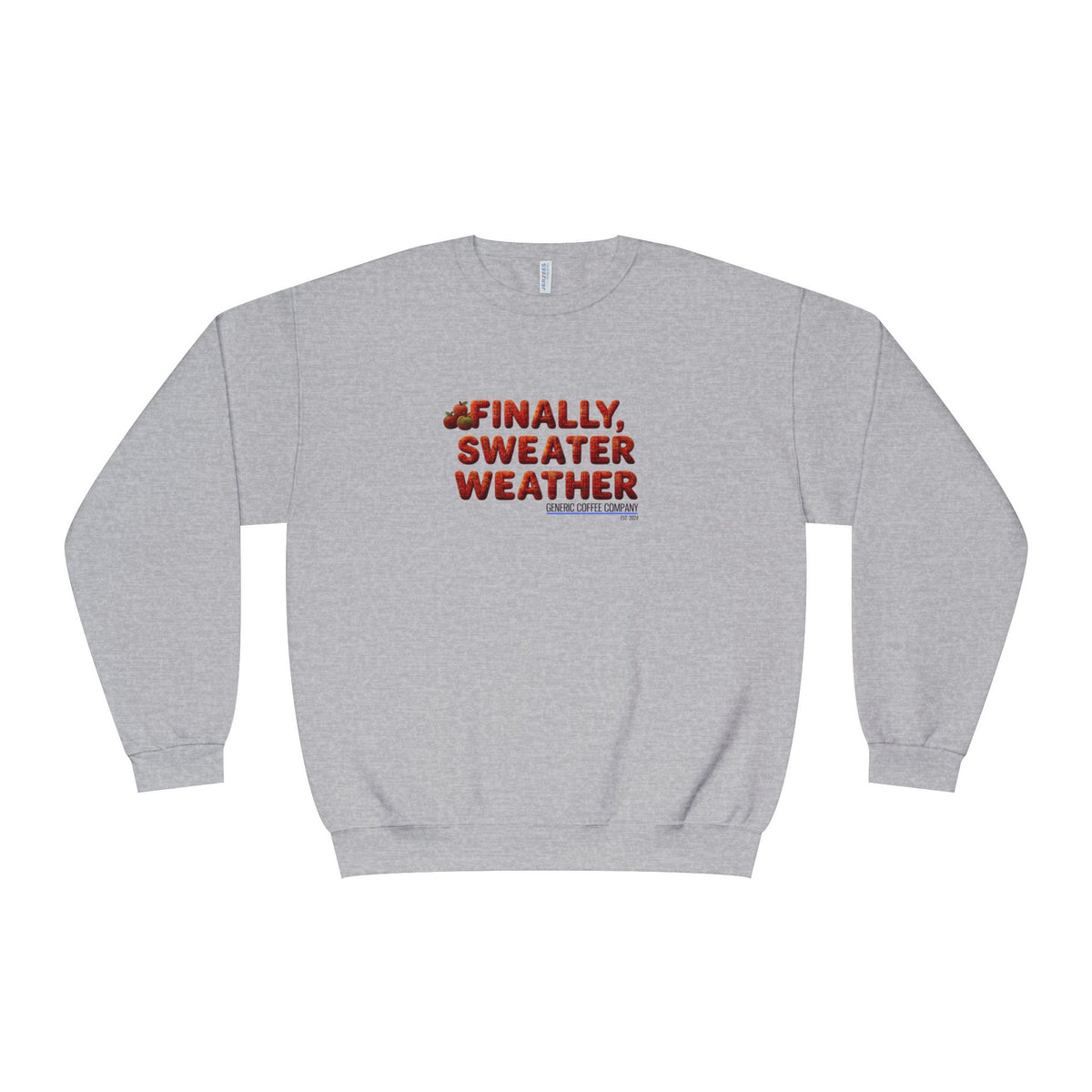 Crewneck Sweatshirt — "Finally, Sweater Weather" With Apples Cozy Fall Pullover (Orange Text)