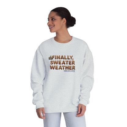Crewneck Sweatshirt — "Finally, Sweater Weather" With Apples Cozy Fall Pullover (Tan Text)