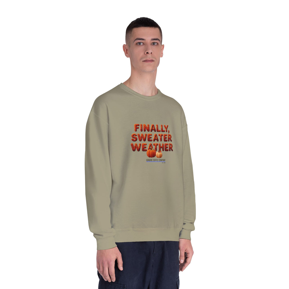 Crewneck Sweatshirt — "Finally, Sweater Weather" With Pumpkins Cozy Fall Pullover