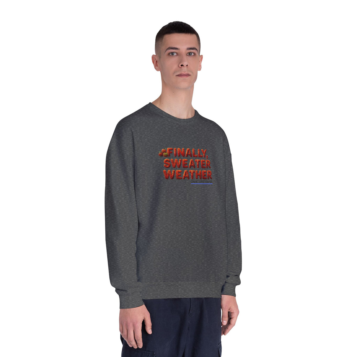Crewneck Sweatshirt — "Finally, Sweater Weather" With Apples Cozy Fall Pullover (Orange Text)