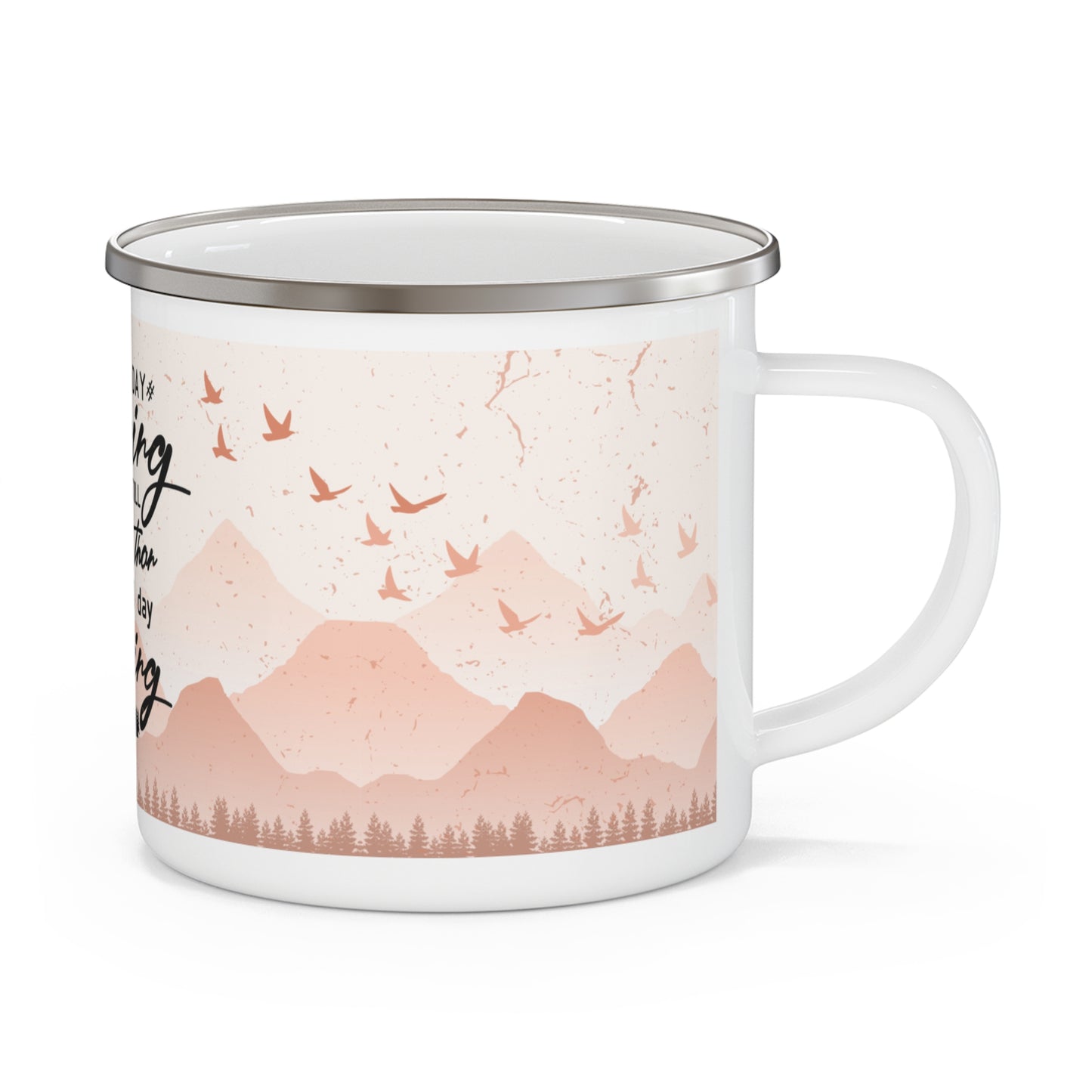 A Good Day Camping, Ombre Terracotta Pastel Funny Saying Enamel Camping Mug, 12 oz