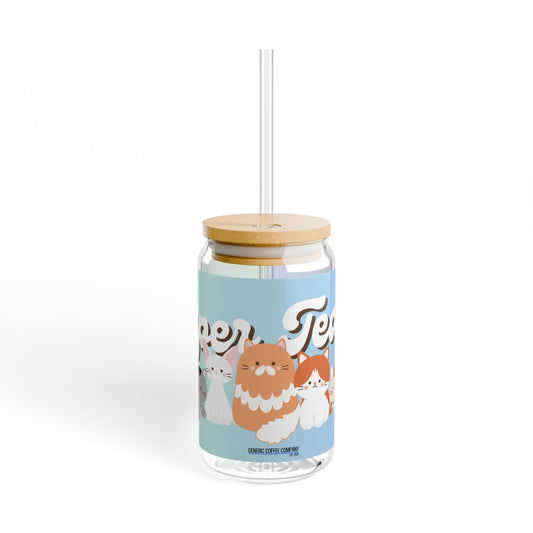 Super Team Cats Sipper Glass with Lid & Straw, 16oz
