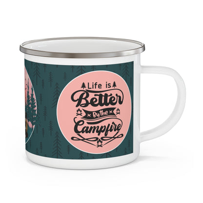 Life is Better by the Campfire, Contemporary Rugged Style, Vintage Enamel Camping Mug, 12 oz