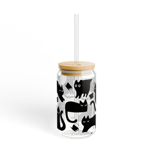 Black Cat and Coffee - Tea Cups, Sipper Glass, 16oz