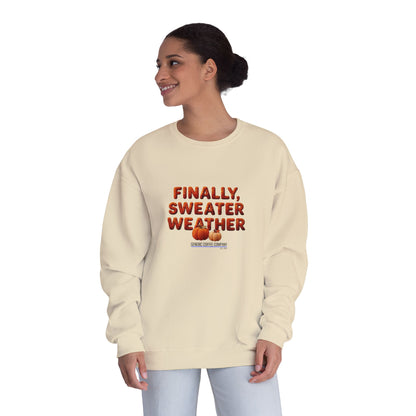Crewneck Sweatshirt — "Finally, Sweater Weather" With Pumpkins Cozy Fall Pullover