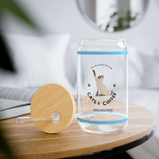 Purrfect Pairing for Cold Drinks - Siamese Cats & Coffee Sipper Glass with Lid/Straw, 16oz