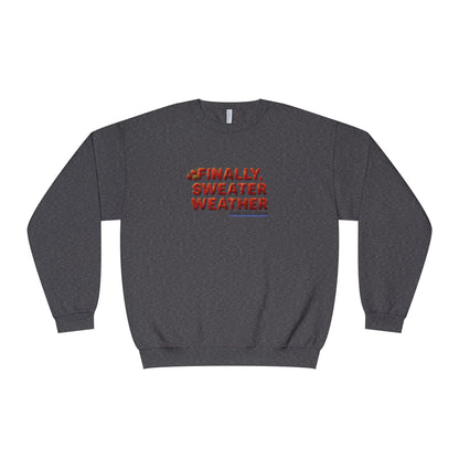 Crewneck Sweatshirt — "Finally, Sweater Weather" With Apples Cozy Fall Pullover (Orange Text)