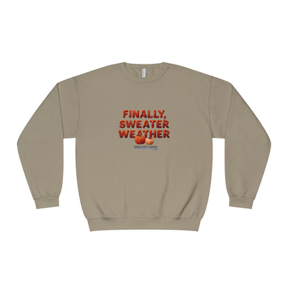 Crewneck Sweatshirt — "Finally, Sweater Weather" With Pumpkins Cozy Fall Pullover