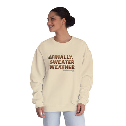 Crewneck Sweatshirt — "Finally, Sweater Weather" With Apples Cozy Fall Pullover (Tan Text)