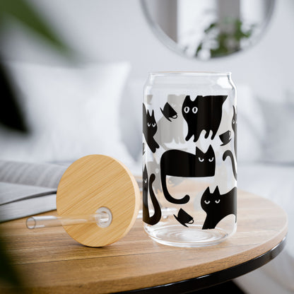 Black Cat and Coffee - Tea Cups, Sipper Glass, 16oz