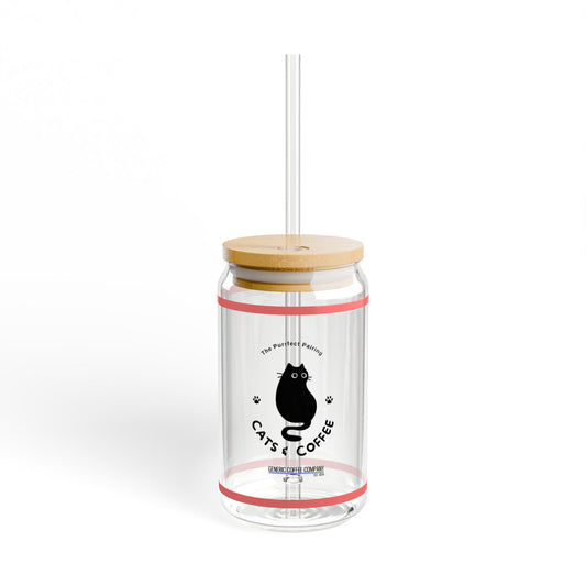 Purrfect Pairing for Cold Drinks - Black Void Cats & Coffee Sipper Glass with Lid/Straw, 16oz
