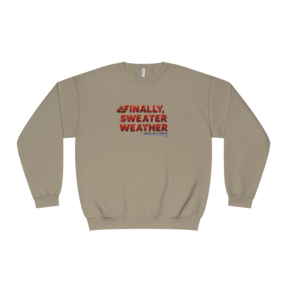 Crewneck Sweatshirt — "Finally, Sweater Weather" With Apples Cozy Fall Pullover (Orange Text)