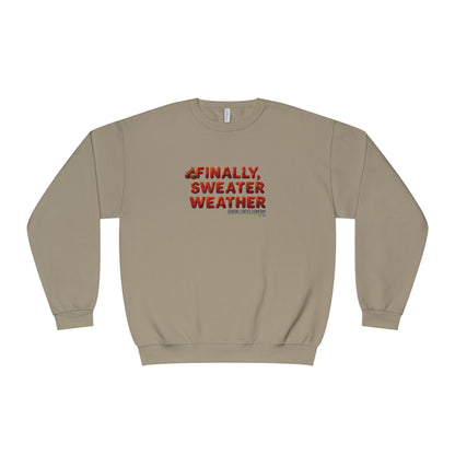Crewneck Sweatshirt — "Finally, Sweater Weather" With Apples Cozy Fall Pullover (Orange Text)