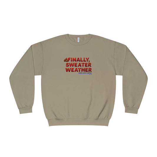Crewneck Sweatshirt — "Finally, Sweater Weather" With Apples Cozy Fall Pullover (Orange Text)