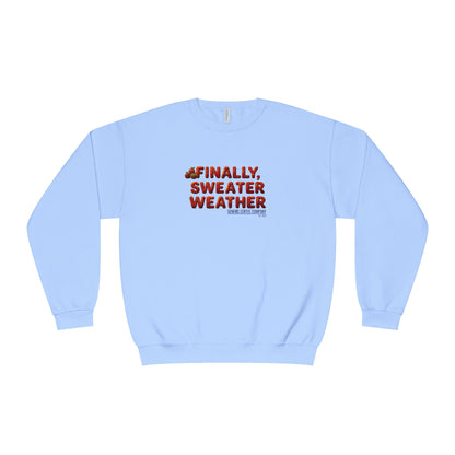 Crewneck Sweatshirt — "Finally, Sweater Weather" With Apples Cozy Fall Pullover (Orange Text)