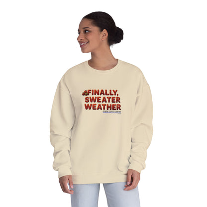 Crewneck Sweatshirt — "Finally, Sweater Weather" With Apples Cozy Fall Pullover (Orange Text)