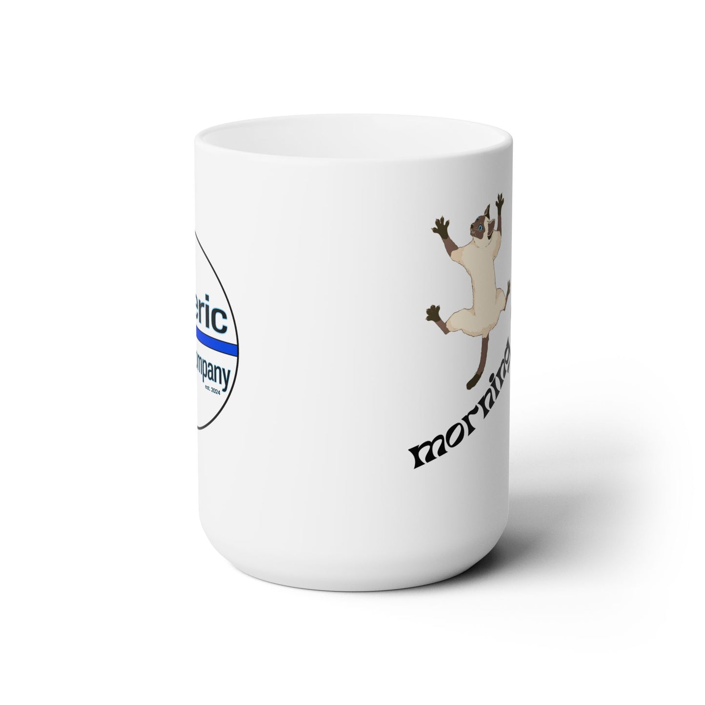 Morning Cuppa with Siamese Cats, Cute White Ceramic Mug, 15oz