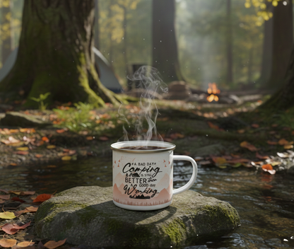 A Good Day Camping, Ombre Terracotta Pastel Funny Saying Enamel Camping Mug, 12 oz