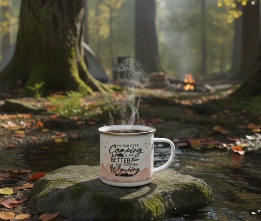 A Good Day Camping, Ombre Terracotta Pastel Funny Saying Enamel Camping Mug, 12 oz