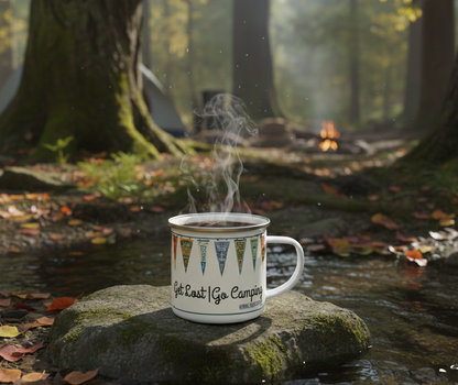 Get Lost | Go Camping, Retro Summer Camp Style Vintage Enamel Camping Mug, 12 oz